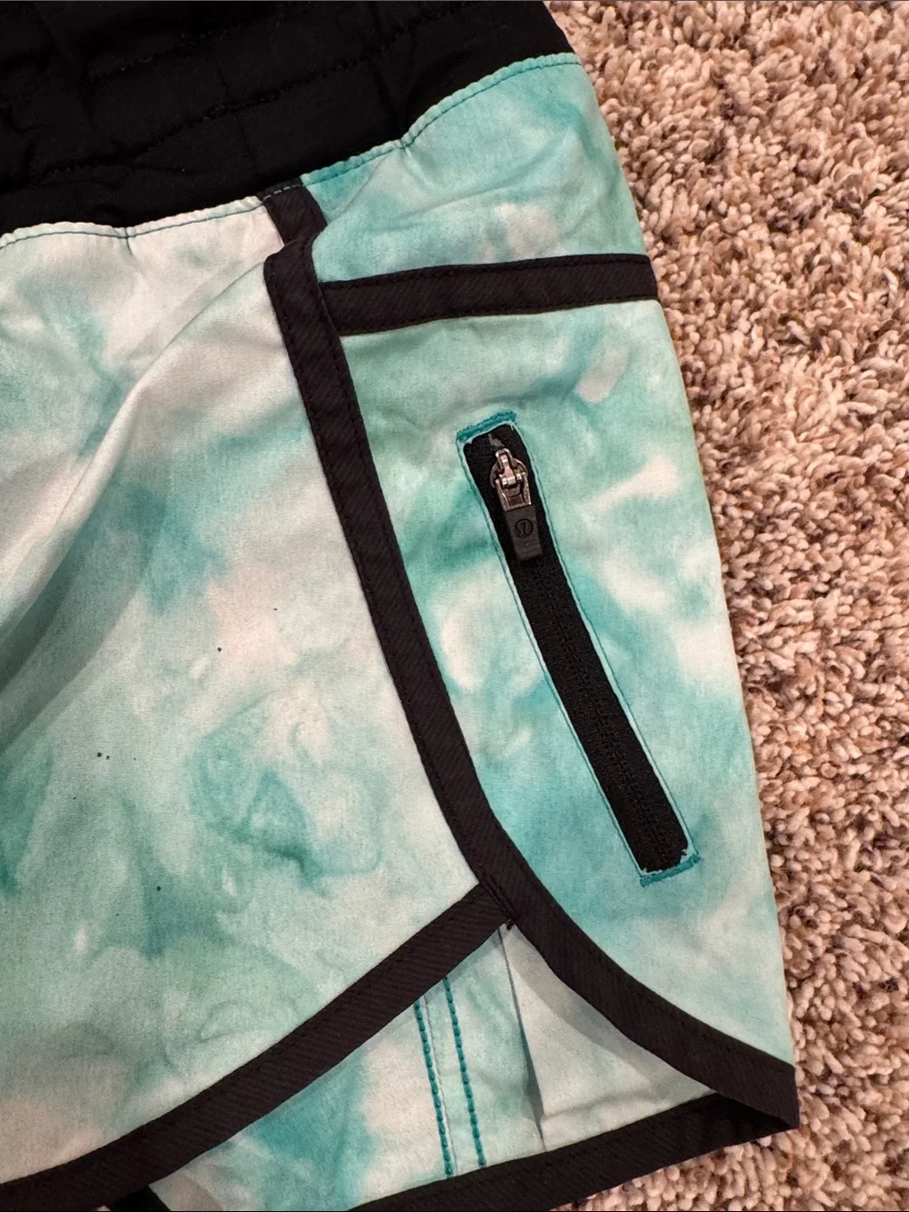 lululemon athletica Teal Tie-Dye Athletic Shorts with Black Trim